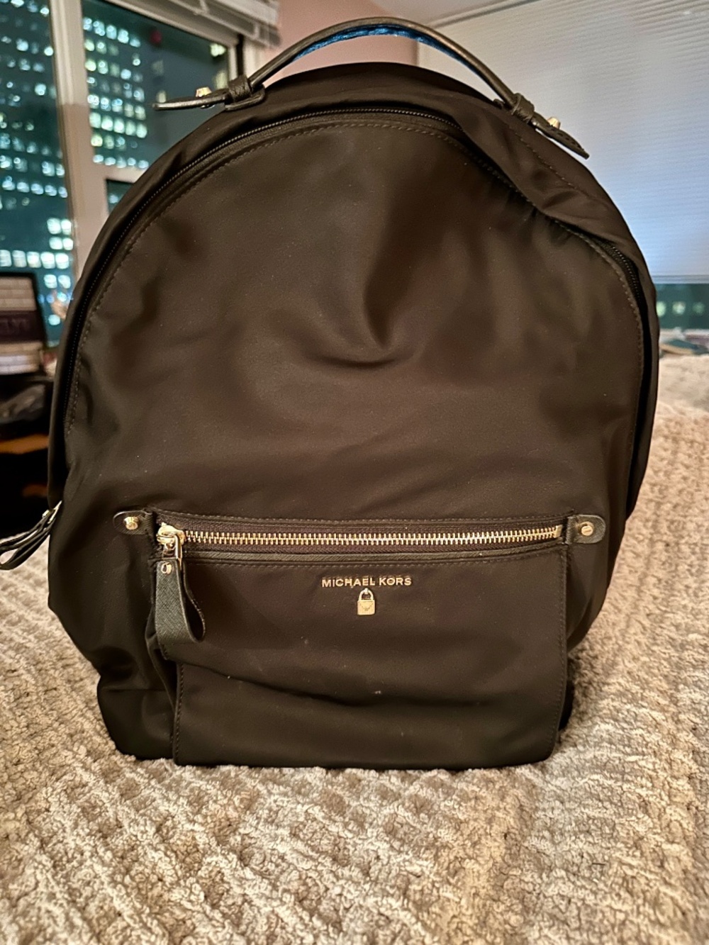 Michael Kors Kelsey Large Black Nylon Backpack Gold Hardware